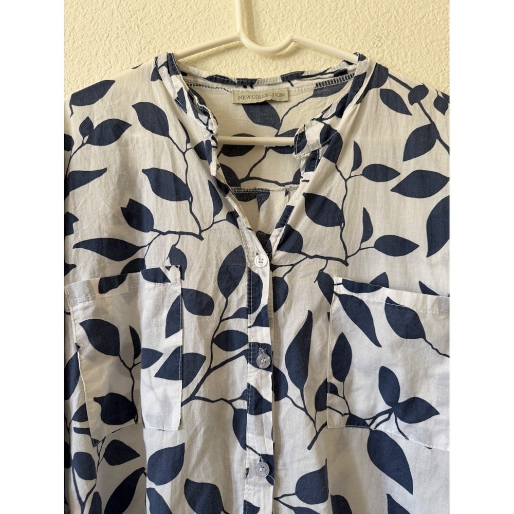New Collection Womens Blue White Leaf Print Cotton Shirt Dress Tunic Italy 1X - Picture 9 of 16